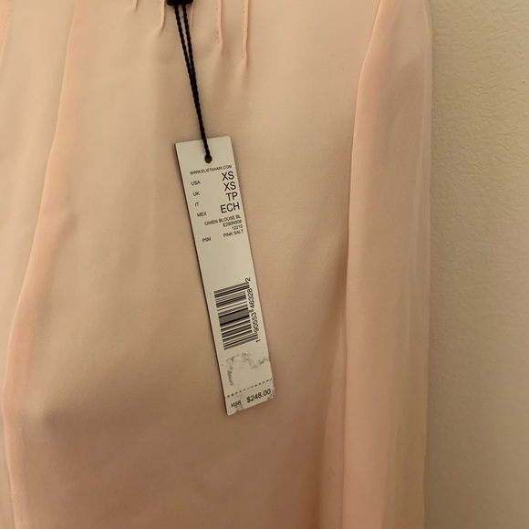 Elie Tahari Owen Silk Sheer-Cuff Blouse Pink Salt - Picture 5 of 6